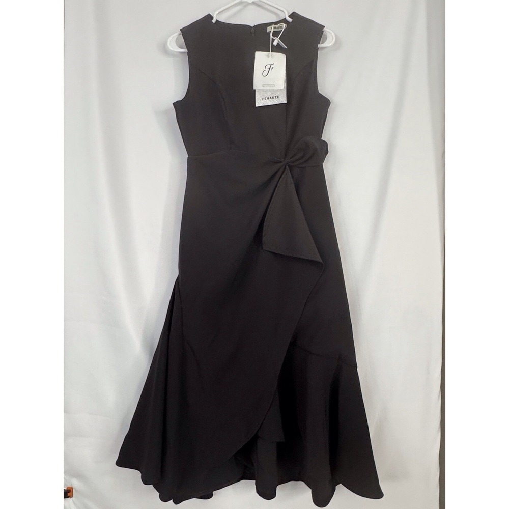 FEHAUTE Black Sleeveless Midi Dress Size 2 NWT Ruffle Hem Cocktail Party
